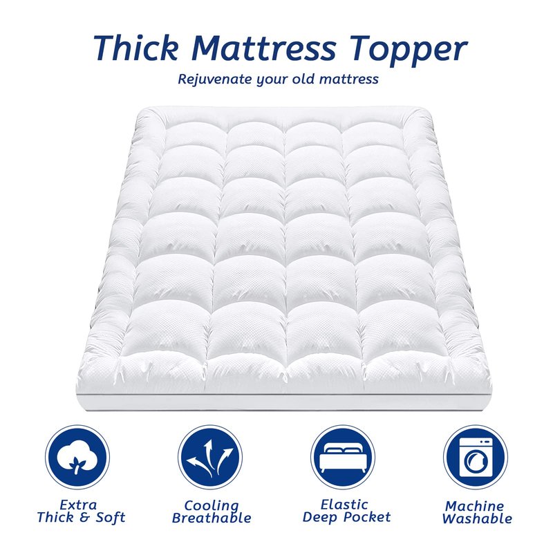 Twin XL Mattress Topper for Back Pain, Cooling Extra Thick Mattress Pad Cover with 8-21 inch Deep Pocket, Plush Pillow Top Mattress Topper Overfilled with Down Alternative, Twin Extra Long, White