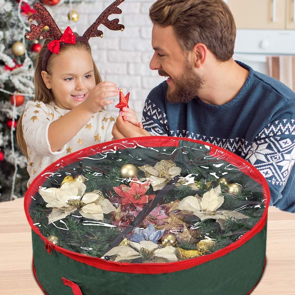 Primode Christmas Wreath Storage Bag 24" - Durable 600D Oxford Container with Clear Window for Easy Holiday Storage