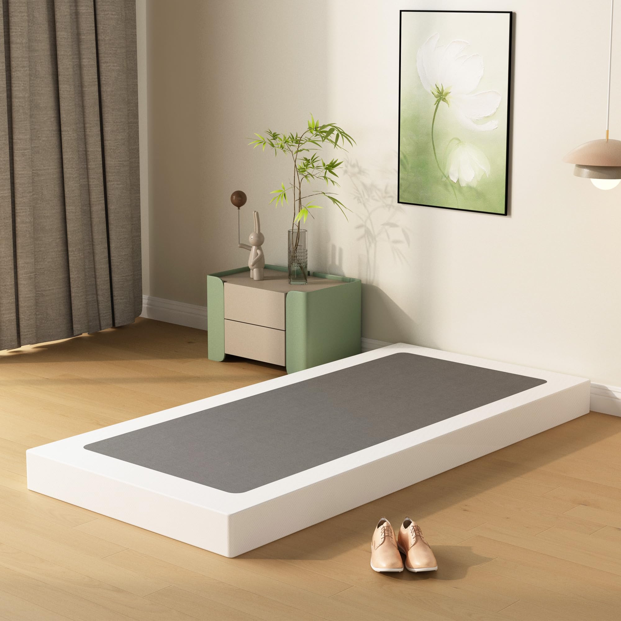 DiaOutro 4 Inch Low Profile Twin Box Spring with Fabric Cover, Heavy Duty Boxsping for Twin Bed, No Noise Mattress Foundation, Strong Metal Frame, Easy Assembly, Black