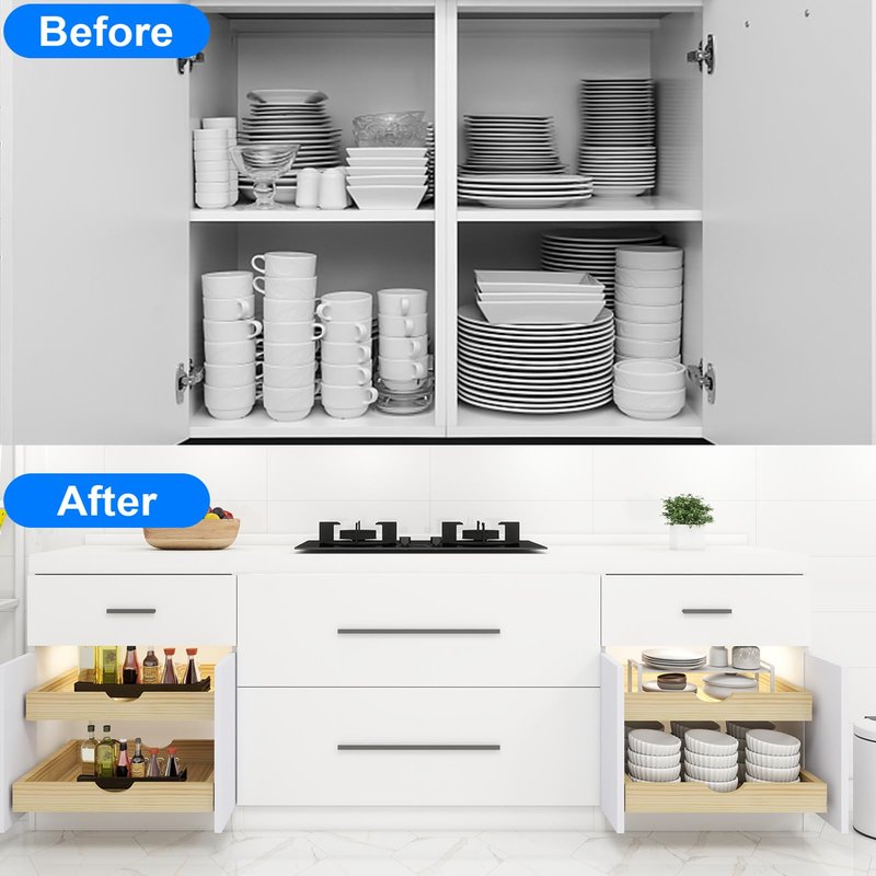 Sawjut Pull Out Cabinet Drawer, Slide Out Wood Cabinet Drawer Shelf Storage Organizer, Drawers for Base Cabinets Kitchen Pantry(23" W x 21" D)