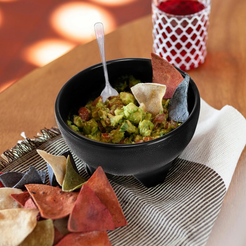 LOSYHU 24 Pack 13.5 OZ Salsa Bowls for Party, Unbreakable Guacamole Bowl Plastic Mexican Salsa Bowls Bulk Small Molcajete Bowl with Spoons and Forks for Fiesta, Chips, Dip, Candy, Black