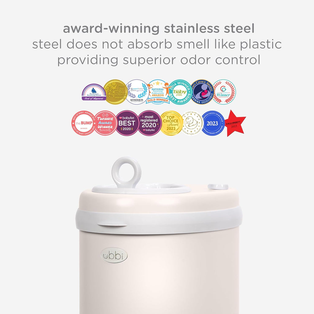 Ubbi Steel Diaper Pail - Odor Locking Design, No Special Bag Needed | Award-Winning Ivory Color