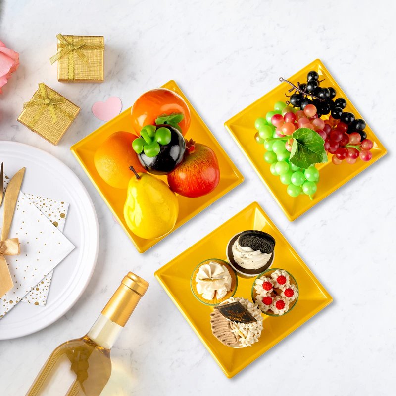 Patelai 100 Pcs Christmas Gold Bowl Square Plastic 12 oz Disposable Serving Bowls for Cookies Snack Chips Nuts Candy Salad, Supplying to Wedding Birthday Gathering Outdoor Party