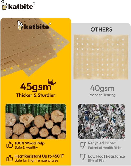 Katbite Air Fryer Parchment Paper Liners - 180 Count Disposable Perforated Sheets | 9x11 Inch Basket Accessories for Cuisinart & Ninja Foodi