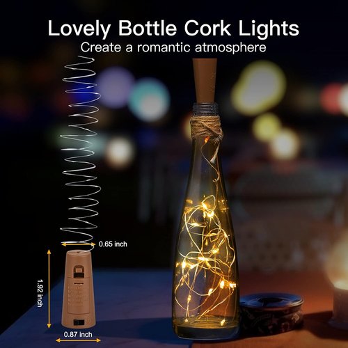 Brightown Wine Bottle Lights - 10 Pack Waterproof Cork Lights with 20 LED Silver Wire | Perfect for DIY Party Décor