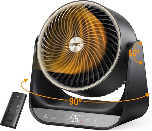 DREO Whole Room Heater - 3D Oscillating Heating with 12 ft/s Circulator | 3 Heat & Fan Settings, Black