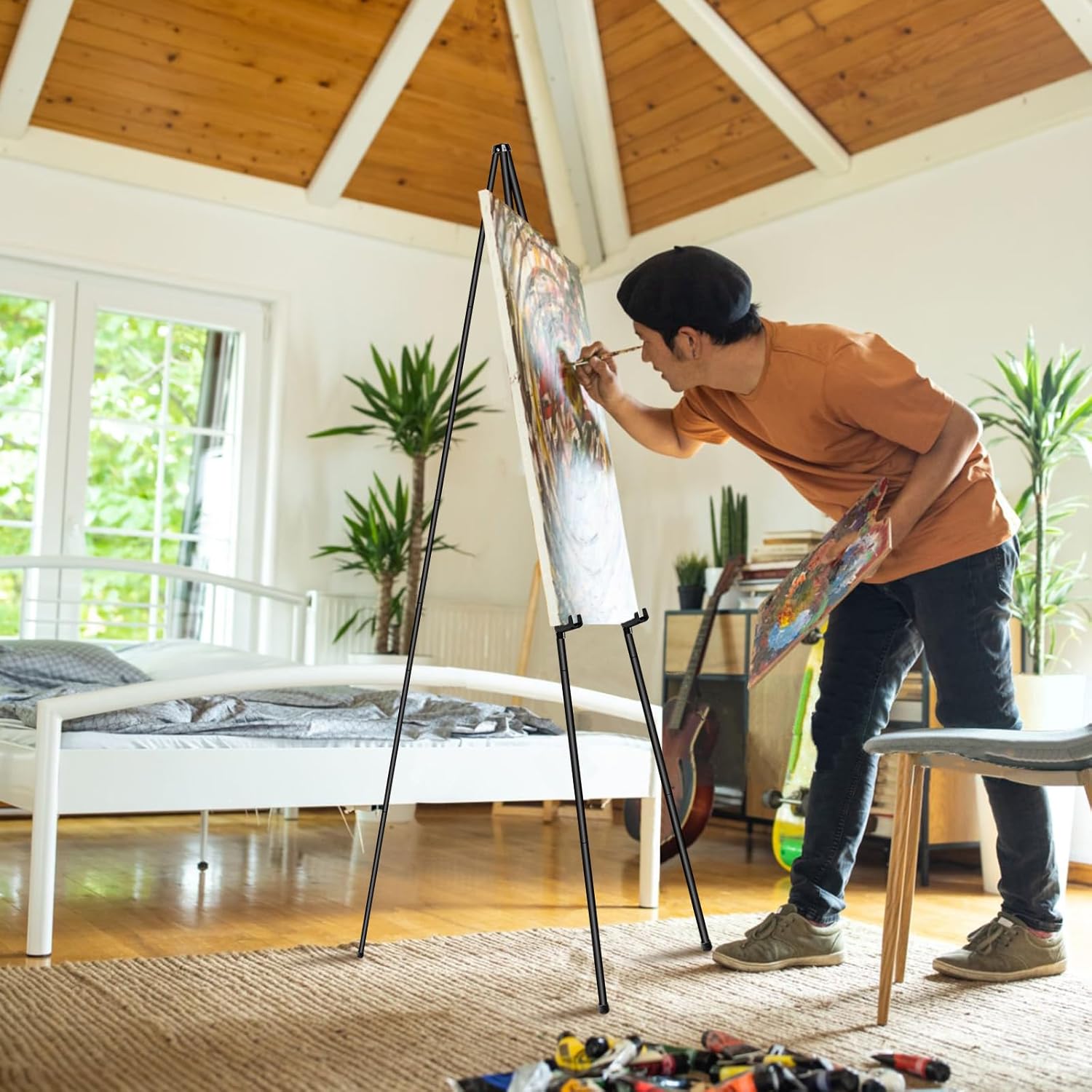 PUJIANG 63" Metal Easel Stand - 3 Pack Display Stands for Pictures, Signs & Art | Includes Carrying Bag