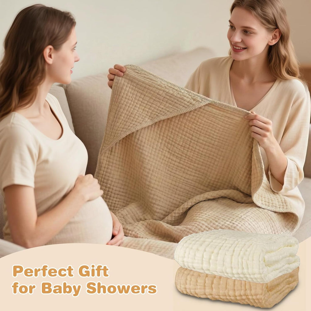 Skiennix Hooded Baby Bath Towels - 6-Layer 100% Muslin Cotton, Soft & Absorbent, Large 32x32 Inch, 2 Pack
