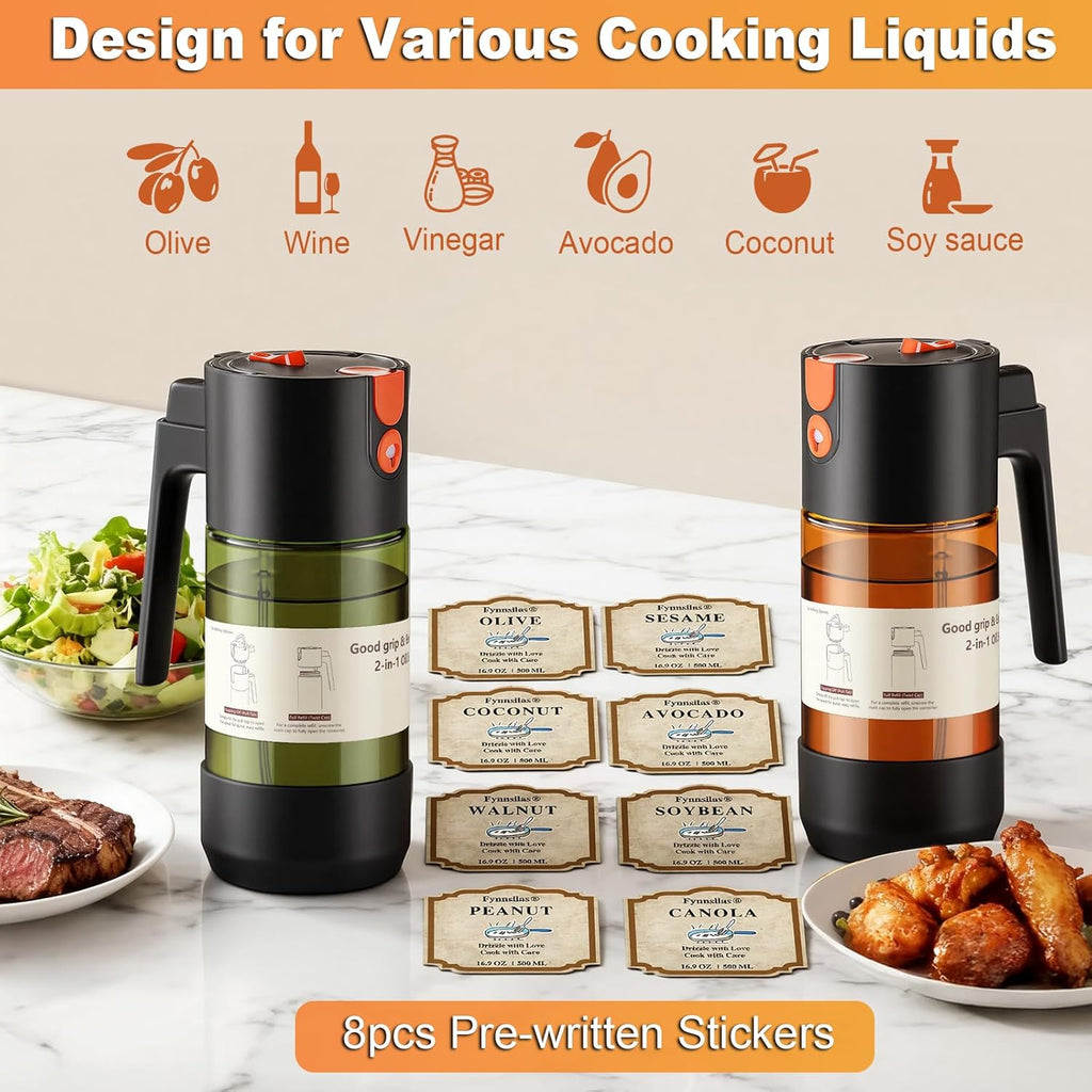 Skiennix 2-In-1 Oil Sprayer - Light-Blocking Dark Glass Olive Oil Dispenser | 500ml for Cooking & BBQ