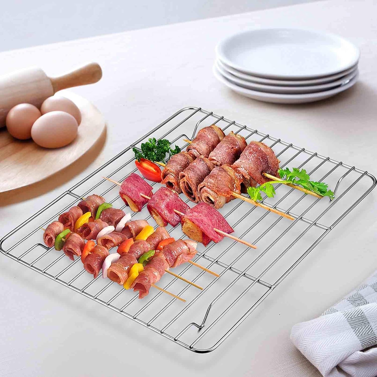 TeamFar Stainless Steel Toaster Oven Tray and Rack Set - 9.3" x 7" x 1" | Non-Toxic, Easy Clean & Dishwasher Safe