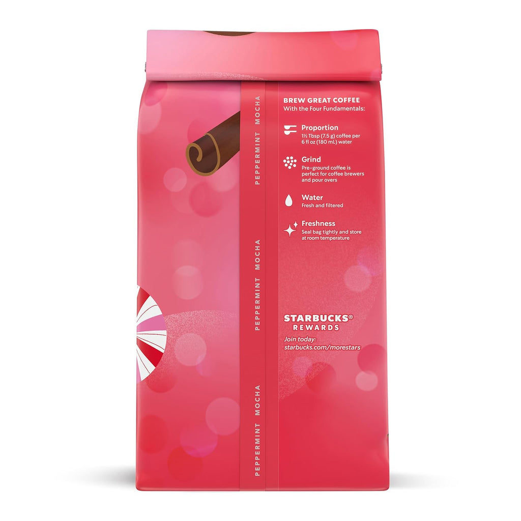 Starbucks Ground Coffee - Peppermint Mocha Flavor | 100% Arabica, Limited Holiday Edition, 6 Bags (11 Oz Each)