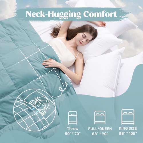puredown® Soft Feather Down Blanket Lightweight Packable Down & Feather Fill Blanket for Indoor and Outdoor Use, Queen Size Blankets, 88"X90", Sea Blue
