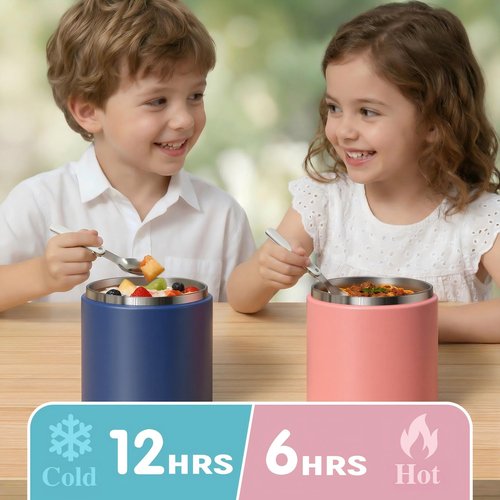 LOHASOK Soup Thermo for Hot Food Insulated Vacuum Food Jar with Buckle Lid, Stainless Steel Wide Mouth Leak Proof Lunch Container for School Travel Blue