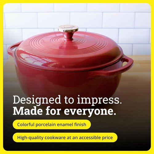 Lodge Enamel Cast Iron Dutch Oven - Ideal for Baking, Braising & Slow Cooking - 6 Quart - Cranberry