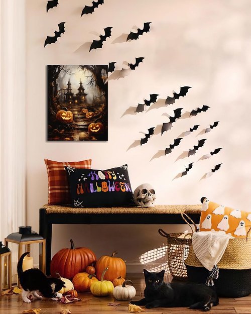 AbcCustomize Halloween Canvas Wall Art - Spooky Haunted House & Eerie Pumpkins | Gothic Fall Decor for Living Room & Bedroom