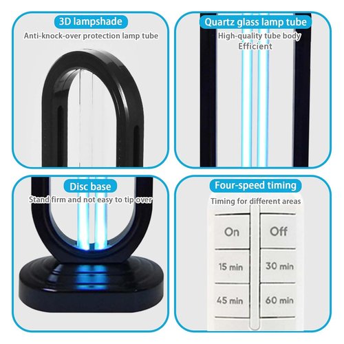 UV Light - Uv Bed Bugs, UV Lamp with 4- Speed Timing and Remote Control (38w Uvc Bulb) (1Pcs-Black)