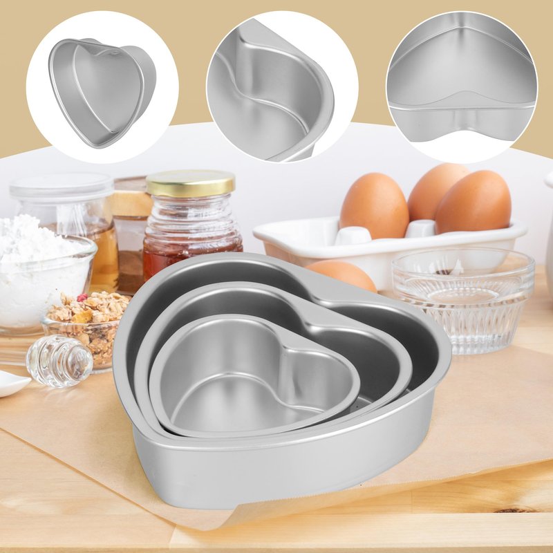 KEJJNYER 3 Pack 6 Inch Heart Shaped Cake Pans with Fixed Bottom, Aluminum Heart Baking Pan, Hearts Cake Mold for Wedding, Party