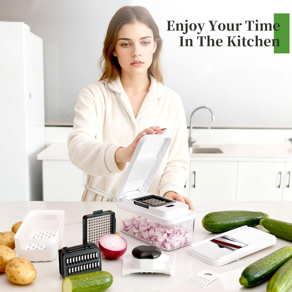 Skiennix 14-In-1 Vegetable Chopper - 7 Blades, Container & Lid | Versatile Mandoline Slicer for Kitchen