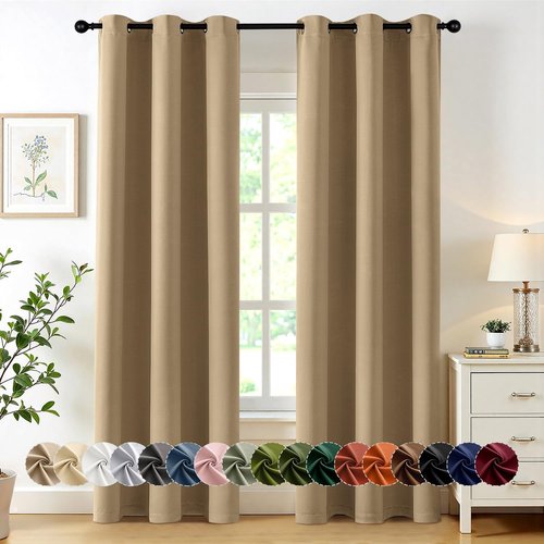 MIULEE Blackout Curtains - Taupe Brown Thermal Insulated Drapes | 84 Inches Long, 2 Panels, Noise Reduction