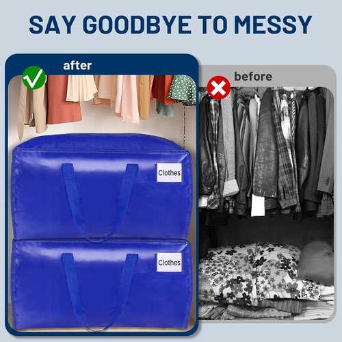 BlissTotes Heavy-Duty Moving Bags - Extra Large Collapsible Storage Totes | 125L, 4-Pack with Tag Pockets