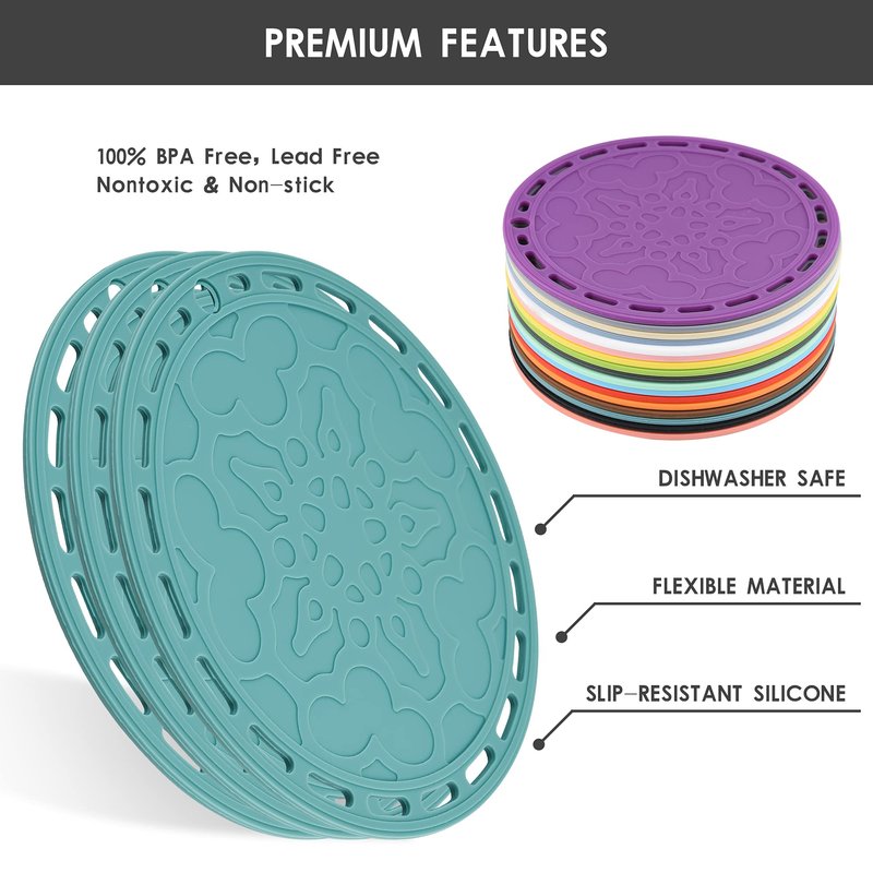 Smithcraft Teal Trivets Mats for Hot Pots and Pans, Big Round Silicone Pot Holder Hot Pads for Hot Dishes, Mats for Countertops, Tables, Spoon Rest Small Place Mats Set of 3