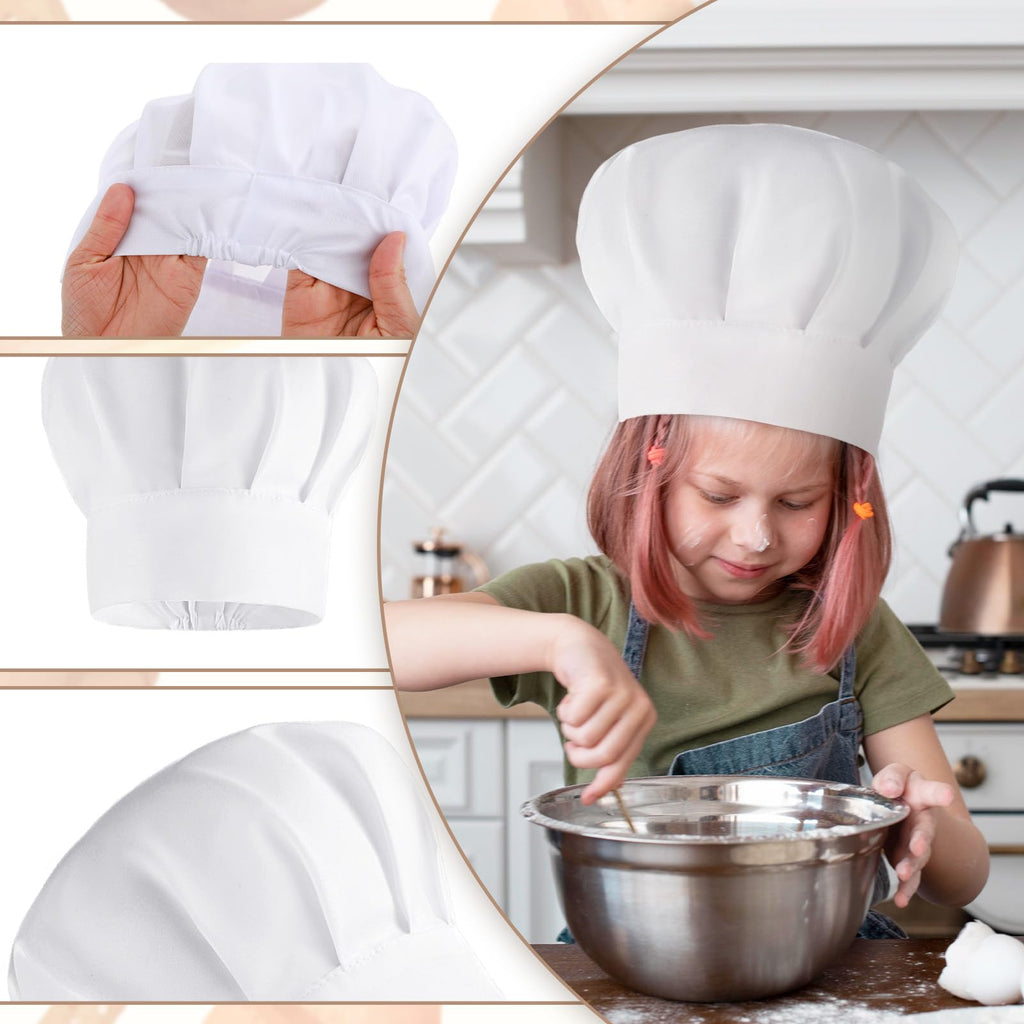 10 Pieces Kids Chef Hat Adjustable White Chef Hats Kitchen Chef Caps Elastic Cotton Cooking Cap for Kids Home Kitchen Cooking Baking Party School Home