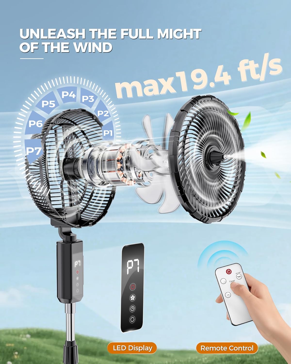 Skiennix Outdoor Misting Fan - 12-Inch 20000mAh Portable Cooling Fan for Patios & Bedrooms | 2-in-1 Oscillating Design with Remote & Timer