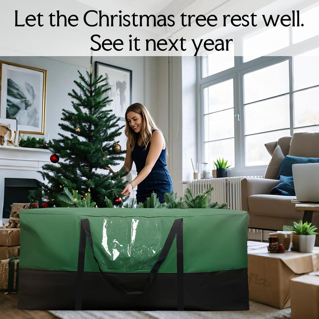 Skiennix Christmas Tree Storage Bag - Fits Up to 8 Ft Tall Trees | Heavy-Duty 600D Oxford Material with Dual Zipper & Transparent Pocket