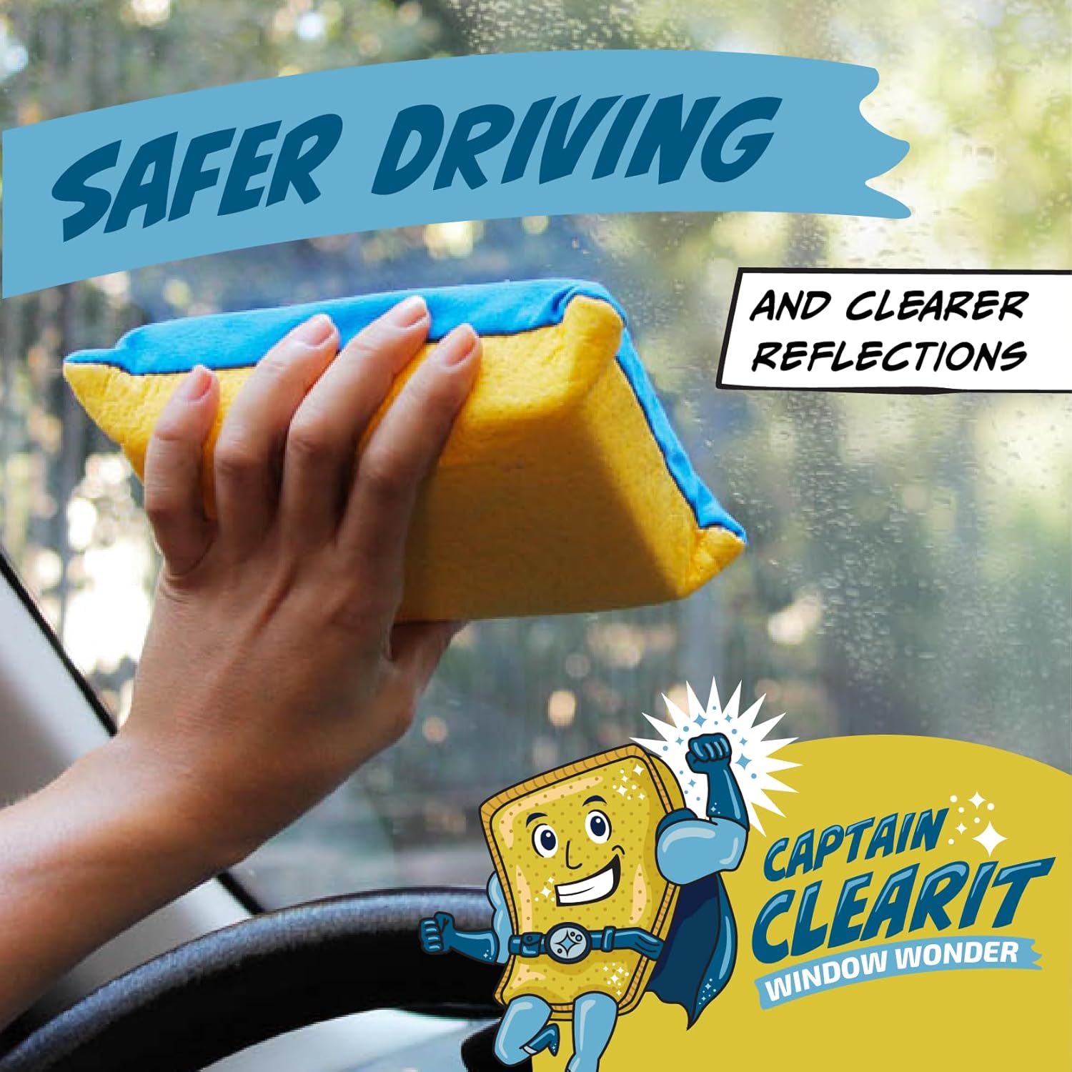 Sponge Window Cleaner Tool - Non-Scratch, Super Absorbent Car Cleaning Sponges | 2-Pack, 6 x 4.5 x 2 in