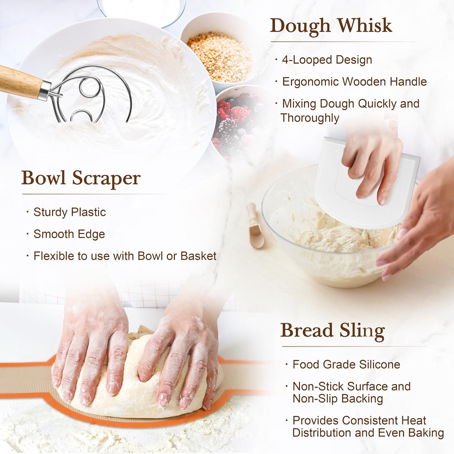 TeamFar Sourdough Bread Baking Kit - 9” Round & 10” Oval Proofing Baskets with Cloth Liner & Tools