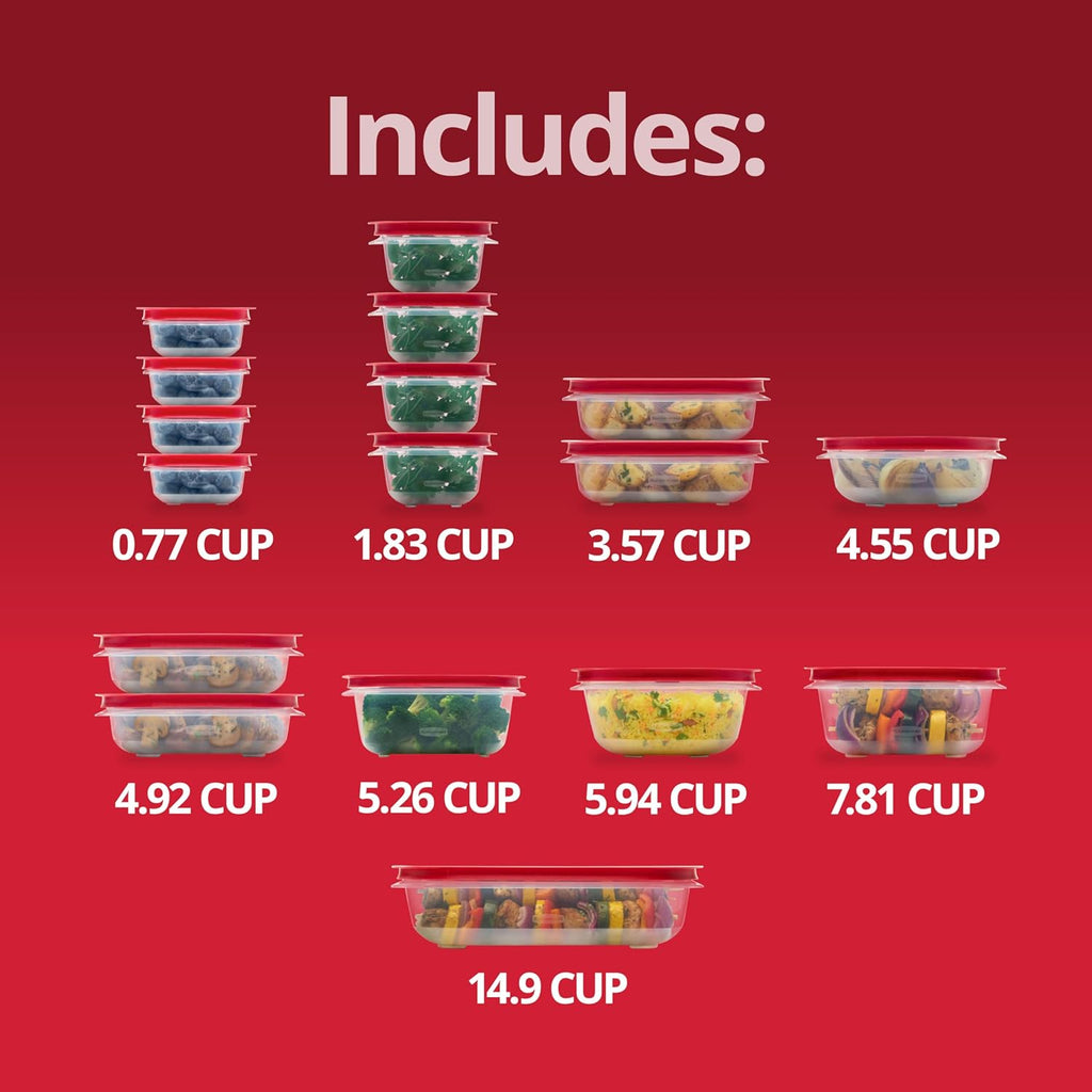 Rubbermaid EasyStore 34-Piece Food Storage Container Set - Rectangle, Square & Round with Lids