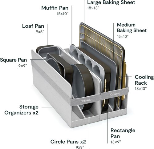 Caraway Nonstick Ceramic Bakeware Set - 11 Pieces with Assorted Pans & Cooling Rack | Non-Toxic, PTFE & PFOA Free - Black