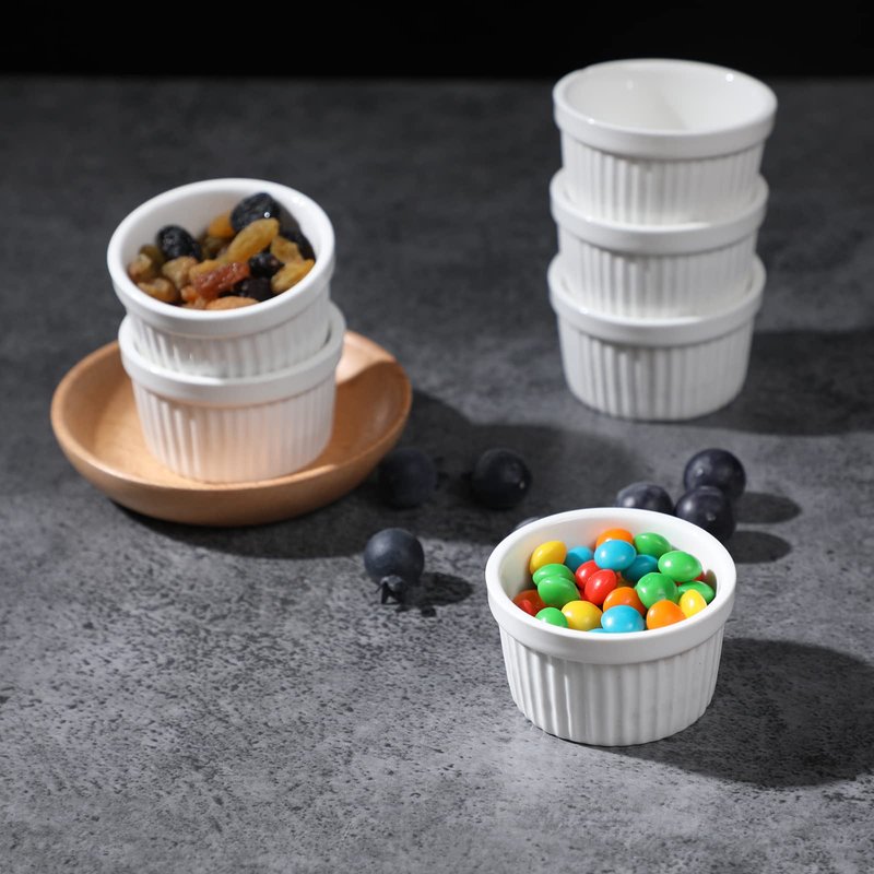 3 oz Ramekins 6 pcs Porcelain Ramekins Dishes for Souffle,Creme Brulee, Pudding, Custard Cups,Bakeware Bowls Set for Baking,Oven Safe, White 2.75 inch