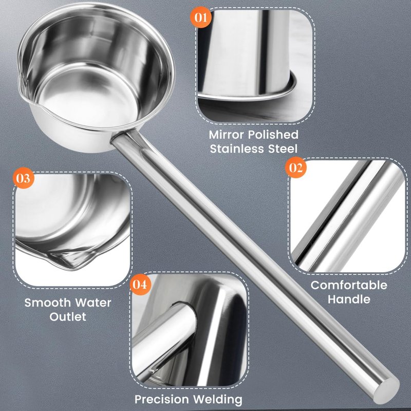 PRETYZOOM 14‘’ Long Handle Stainless Steel Water Ladle with Pour Spout Soup Scoop, Large Metal Garden Watering Spoon for Kitchen, Cooking Japanese Bathing Dipper Heavy Duty