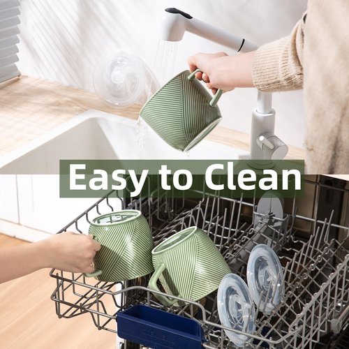 Adewnest Ceramic Soup Bowls with Lid & Handle: 32 oz Microwave Safe Food Containers for Ramen Noodles Cereal Leftovers - Extra Large Mugs for Breakfast Lunch Picnic Camping - Green, Set of 4