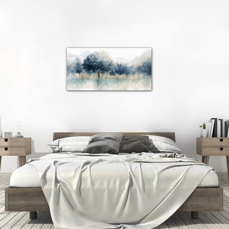 yearainn Foggy Forest Canvas Wall Art - Indigo Blue Abstract Trees Pictures for Wall Decor Nature Canvas Painting Modern Printing Artwork for Living Room Bedroom Home Office Wall Decoration 24" x 48"