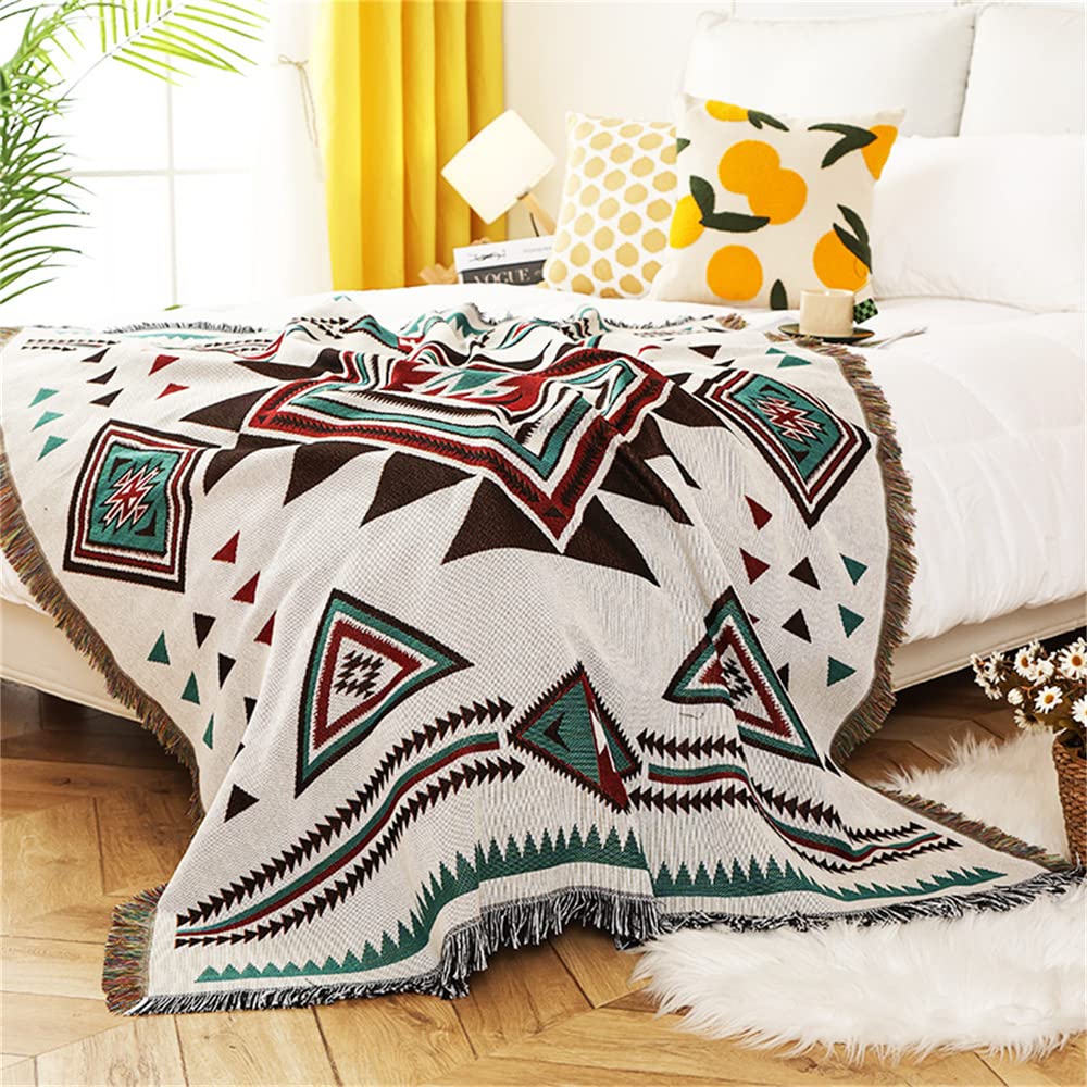 Homesy Aztec Throw Blankets Navajo Southwestern Throws Cover Reversible Green Boho Southwest Blanket for Couch Chair Sofa Bed Home Outdoor Beach Car Tent Travel Camping 51"x63"