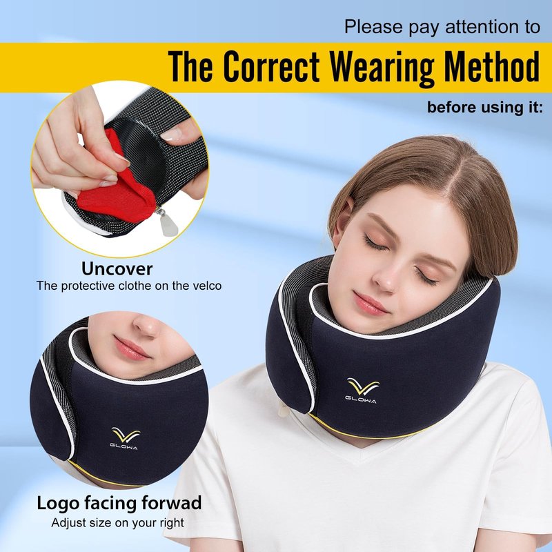 Glowa 2.0 Travel Neck Pillow, Ergonomic Chin Support for Airplane & Car, Breathable & Washable Cover, Lightweight Compact for Travel。(Navy Blue)
