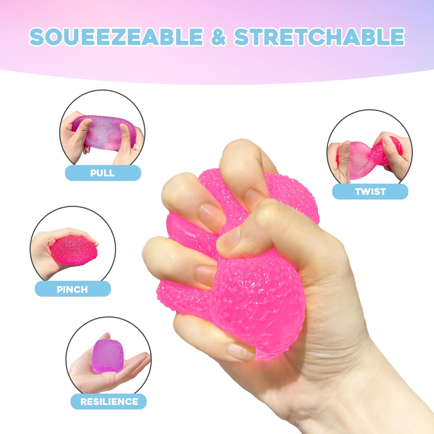 Skiennix Squishy Fidget Toy - Super Solid Squeeze Ball for Stress Relief | Pink Sensory Fun