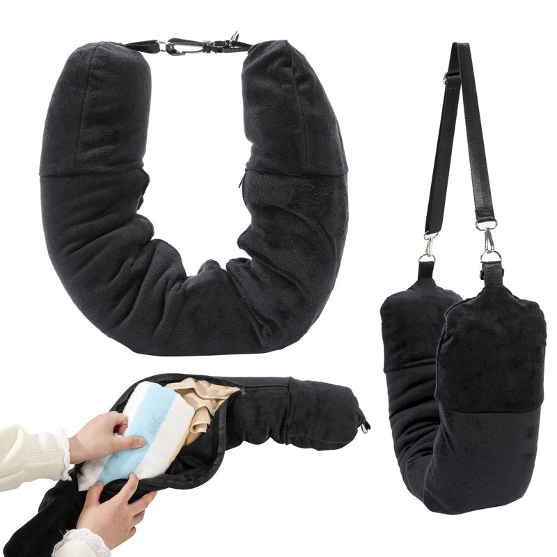 WEEAEEW Stuffable Travel Pillow for Extra Luggage, Velvet Travel Neck Pillow Storage Bag with Adjustable Neck Size, Fits Up to 3 Days Travel Essentials Multifunctional U-Shapes Pillow