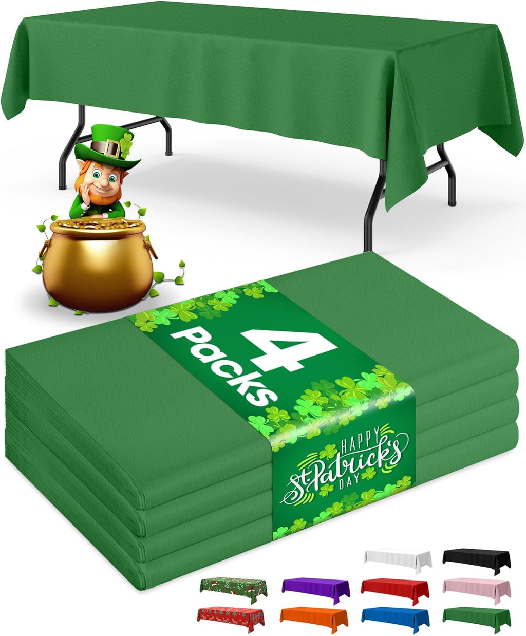 Niuara Green Plastic Tablecloth - 4 Pack 54" x 108" Disposable Covers for St. Patrick's Day & Parties