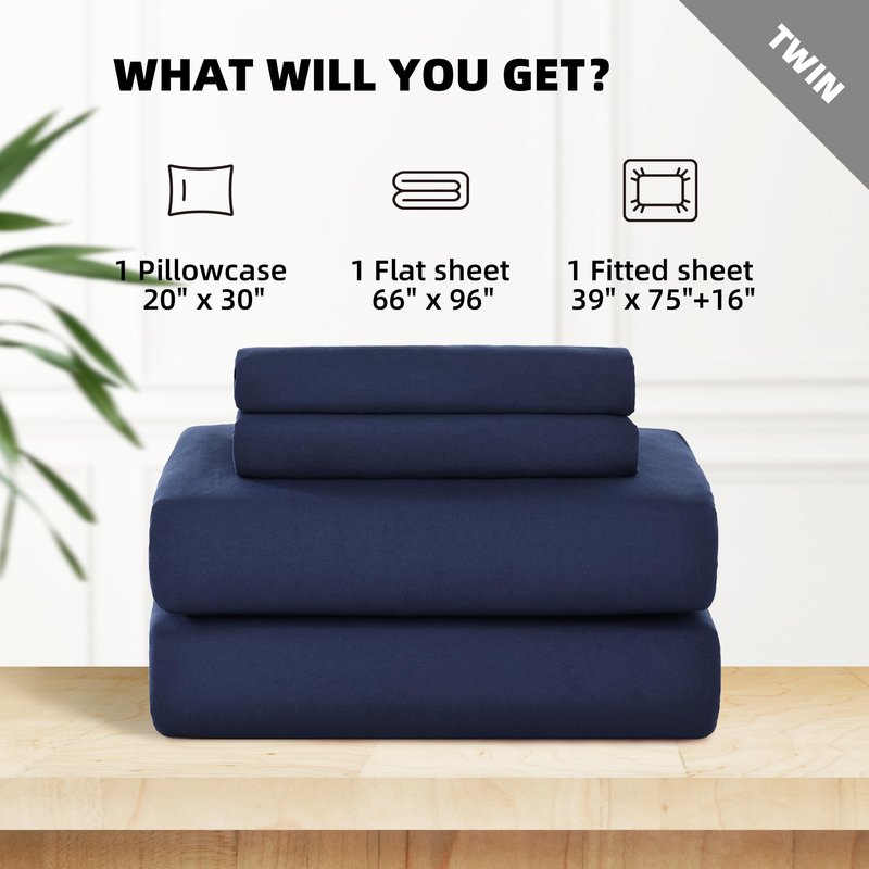 AKK Navy Blue Sheet Set Twin Size - Soft Microfiber Bed Sheets for Extra Deep Pocket, Hotel Luxury Cooling Bedding Sets, Wrinkle Free Oeko-Tex, 4 Piece