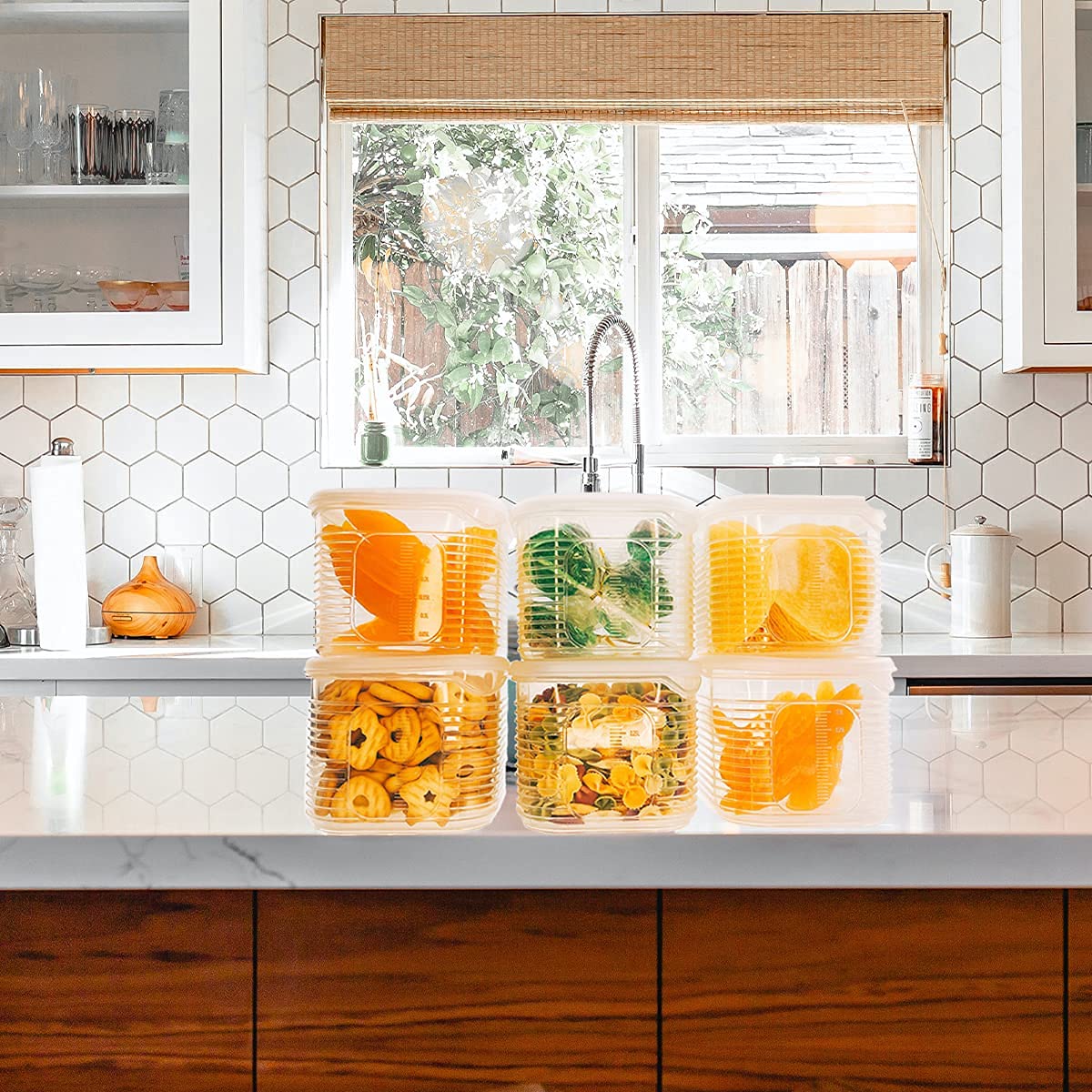 TeTeBak Food Storage Containers with Lids Airtight 6PCS Removable Individual BPAFree Plastic Food Containers for Pantry Organization and Storage, Stackable Meal Prep Containers Reusable