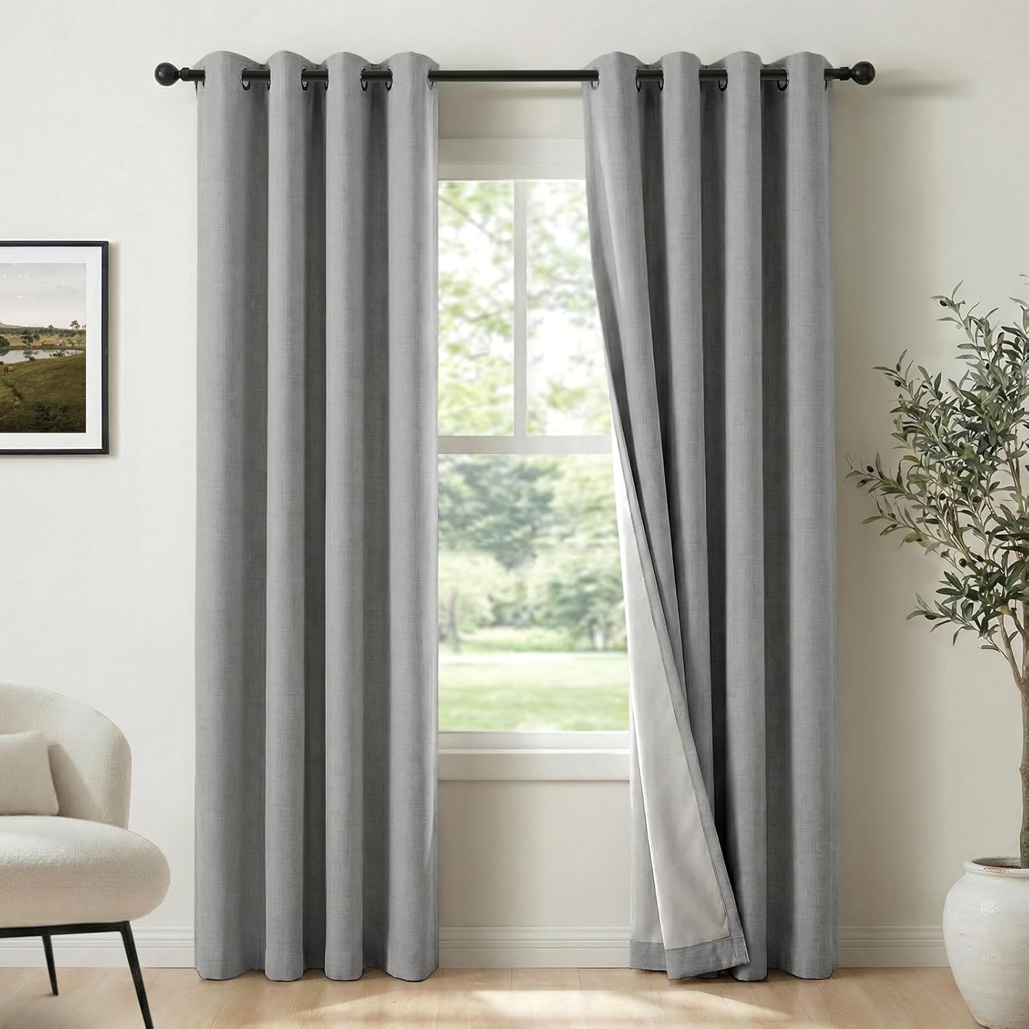 Skiennix 100% Blackout Curtains - Thermal Insulated Grey Linen Drapes | 50" W x 84" L, 2 Panels