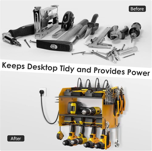 CCCEI Modular Power Tool Organizer - Wall Mount Charging Station & Heavy Duty Rack | 2 Pack, Yellow