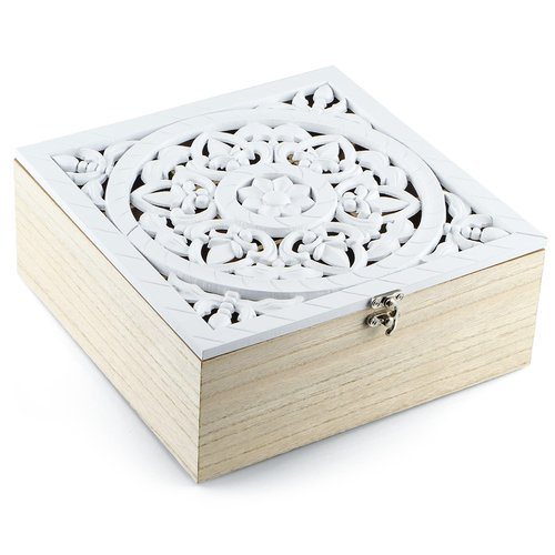 MOLIGOU Wood Tea Bag Organizer, 9 Compartment Tea Storage Box with Floral Pattern Lid, Tea Holder Box for Cabinet, Pantry