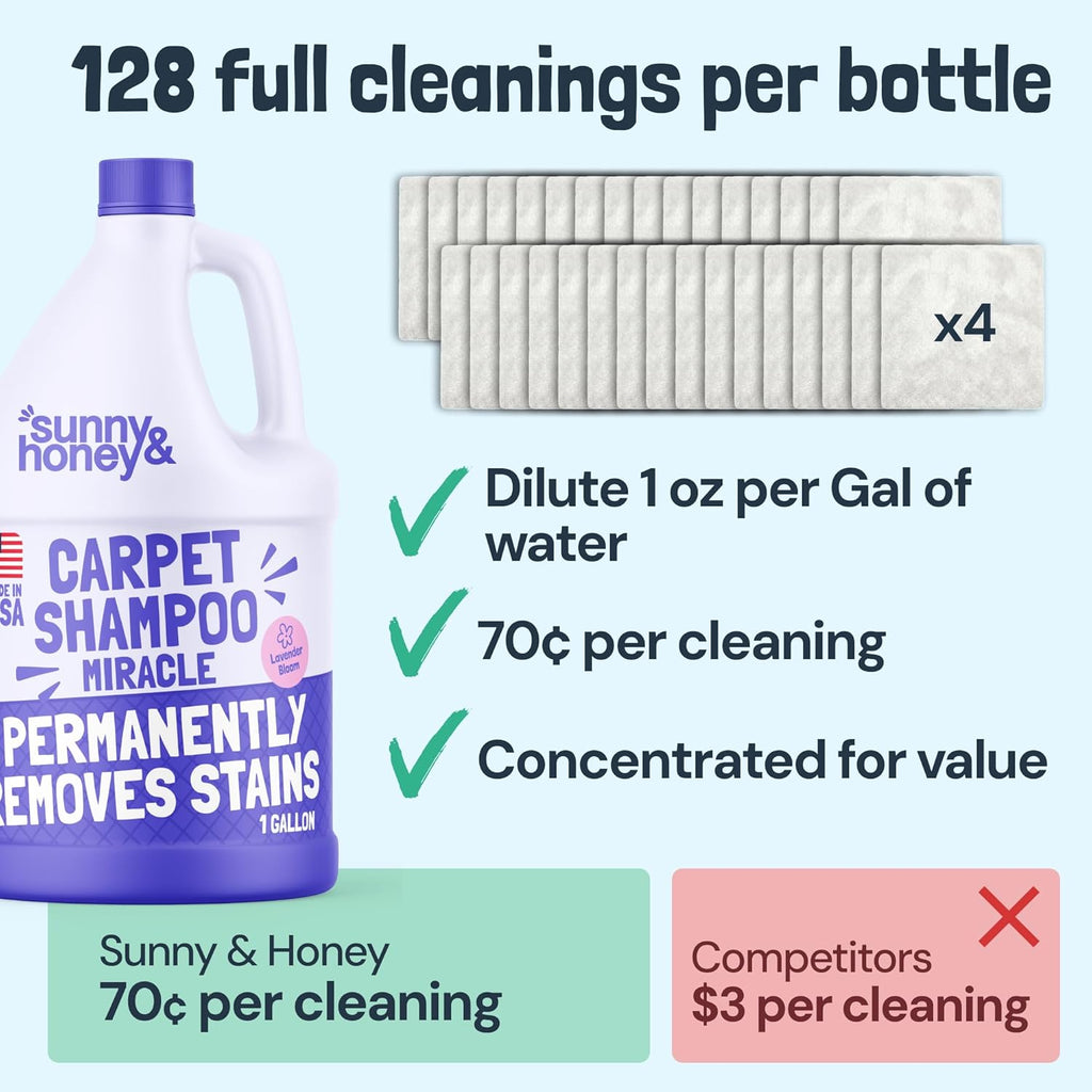 Sunny & Honey Carpet Cleaner Shampoo - Pet Stain Remover & Odor Eliminator | 128 fl oz Light Lavender Scent
