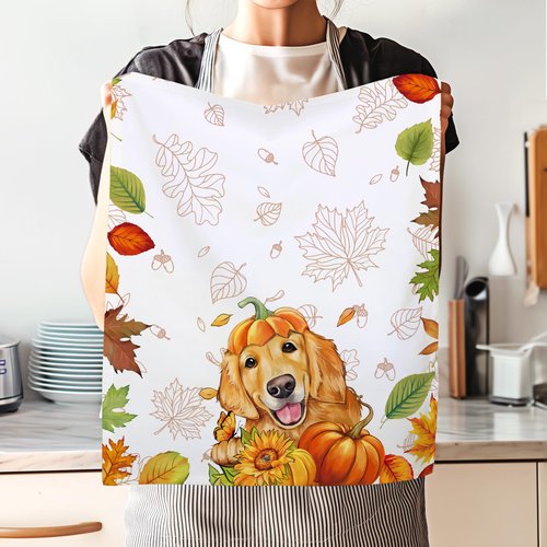 Arquiel 4 Pcs Fall Dogs Kitchen Towel, 100% Cotton Thanksgiving Maple Leaf Dish Towel 27.5"x18.8", Housewarming Gifts Holiday Decorative Tea Towels for Dining Home