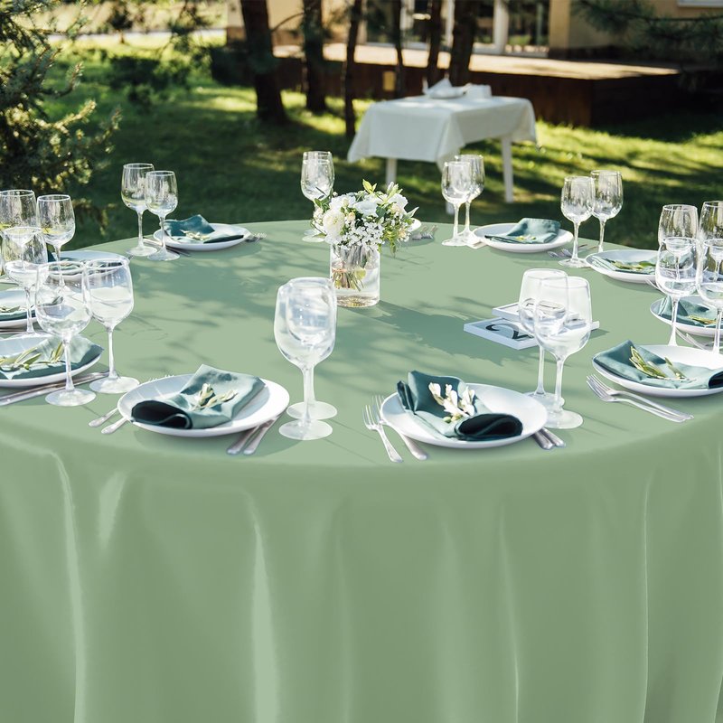 YIDAKO 6Pack Sage Green Plastic Tablecloths Round Light Green Tablecloth Waterproof Disposable Round Sage Table Cover for Birthday Bridal Wedding Baby Shower Party Decorations,84Inch