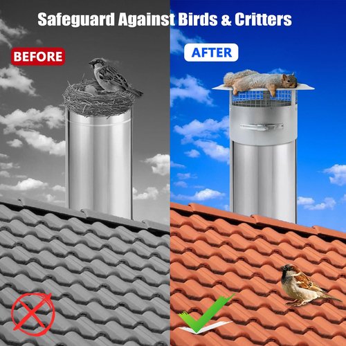 Tesmirror 12 Inch Round Chimney Cap - Chimney Cap 12 Inch Galvanized Steel Fireplace Exhaust Cap, 12 Inch Chimney Cap with Fastening Device with Screen, Round Stove Pipe Cap